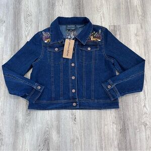 Modcloth X Princess Highway Denim Jacket  Size 14 Embroidered Cottage Whimsical